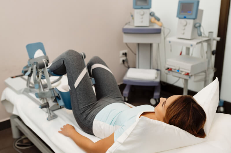 Someone receiving spine decompression therapy